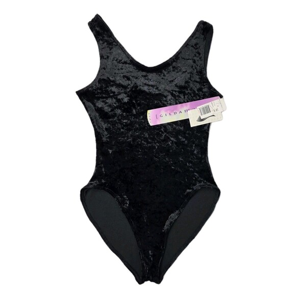 Gilda Marx VTG 90s Crushed Velvet Dance Gymnastics Leotard Adult XS (Y/J) Black - Picture 2 of 11